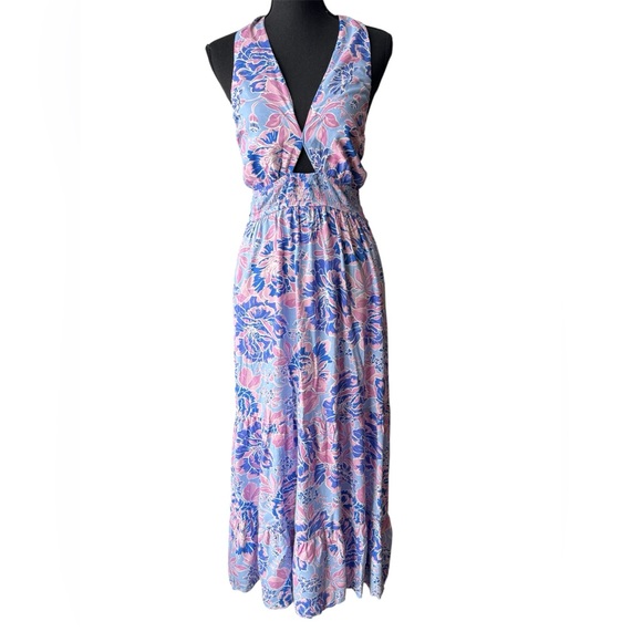 Zesica Dresses & Skirts - Zesica pink and blue floral halter tiered maxi dress NWT medium